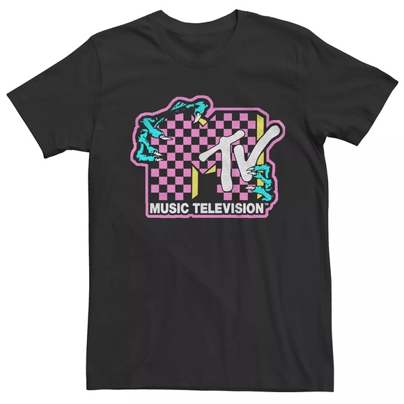 🔮 3/$15! Black MTV Checkered Zombie Hands Logo Tee XL - Picture 1 of 3